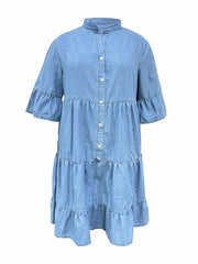  Denim Dress Short Sleeve Button Up Smock Denim Dress