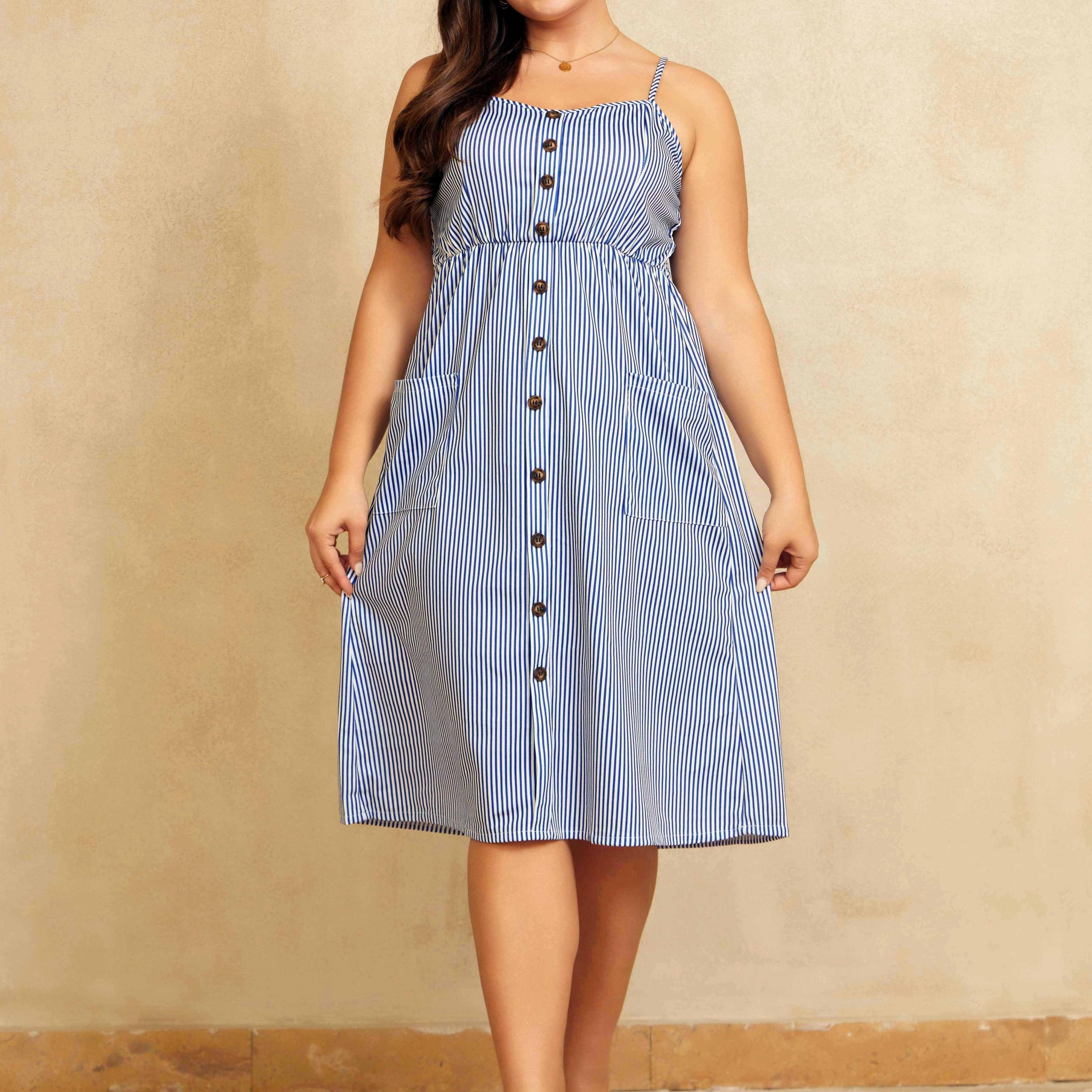  Button Detail Spaghetti Strap Cami Dress