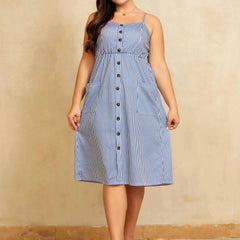  Button Detail Spaghetti Strap Cami Dress