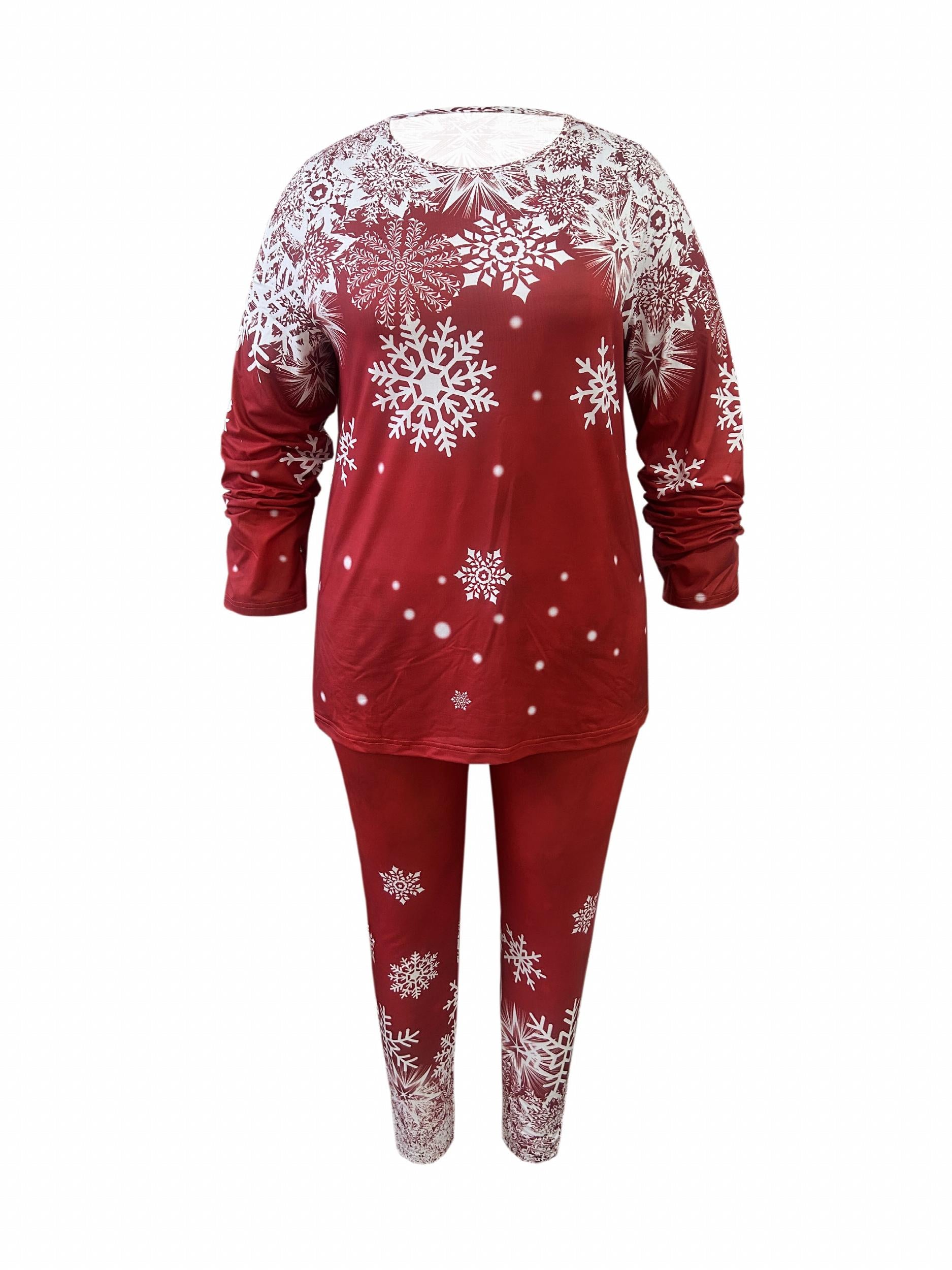 Snowflake Print Tunic Top & Leggings Set