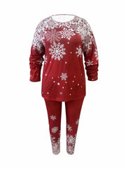  Snowflake Print Tunic Top & Leggings Set