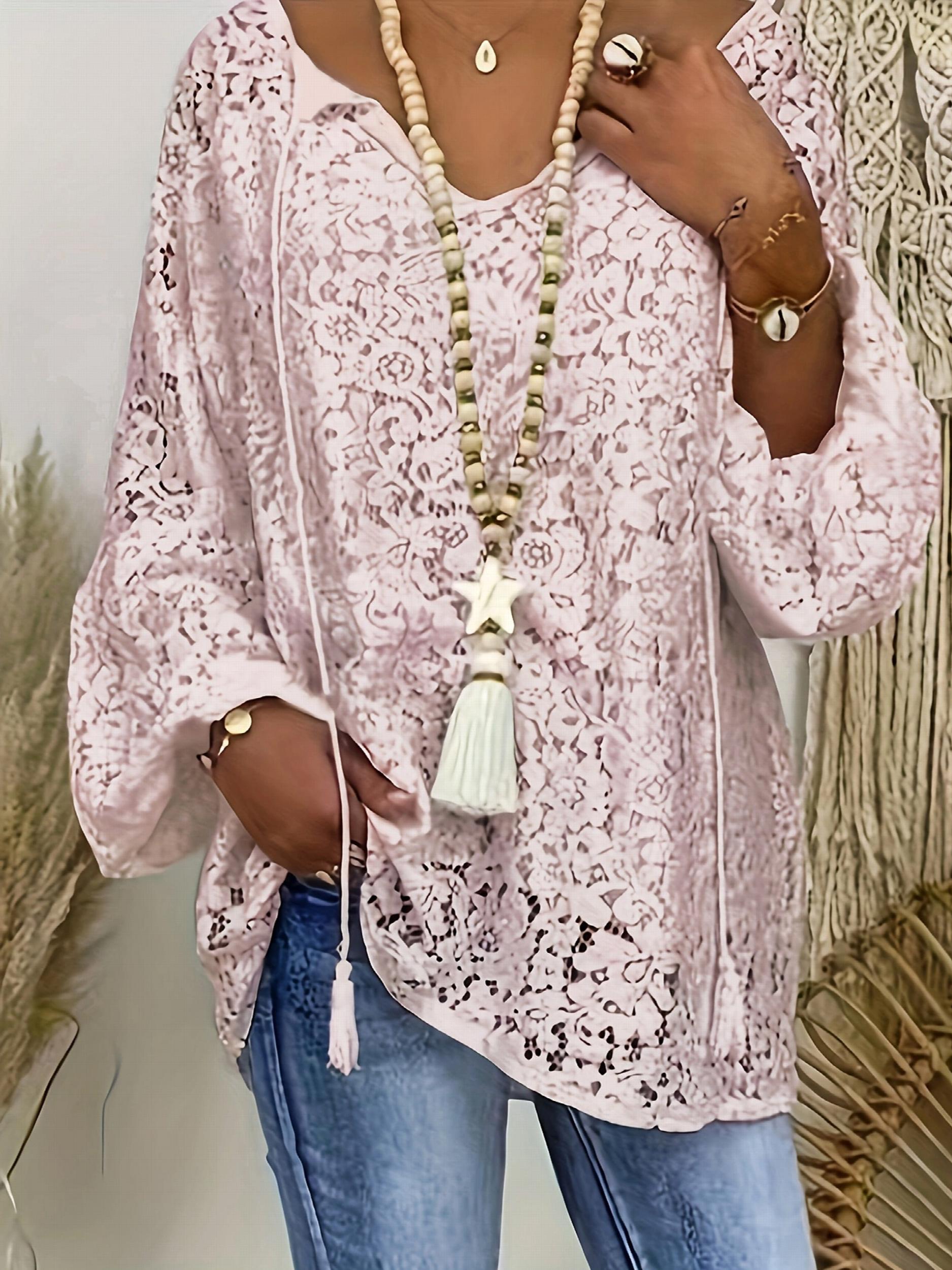  Boho Blouse Lace Lantern Sleeve Tunic Top