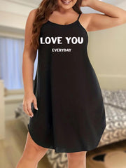  Women's Nightdress Slogan Print Round Neck Cami Sleep Dress