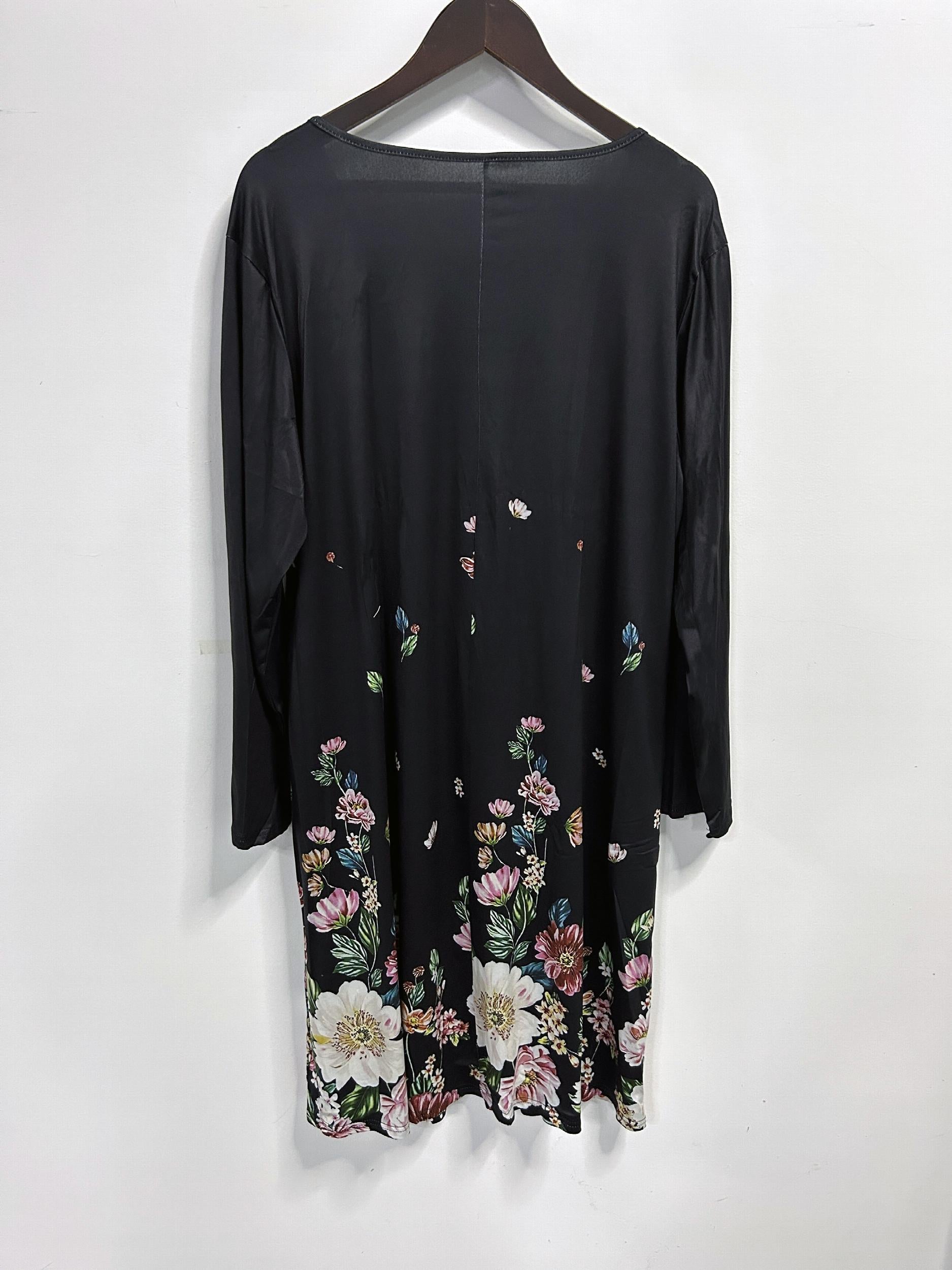 Floral Print Long Sleeve Dress With Pockets