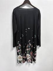  Floral Print Long Sleeve Dress With Pockets