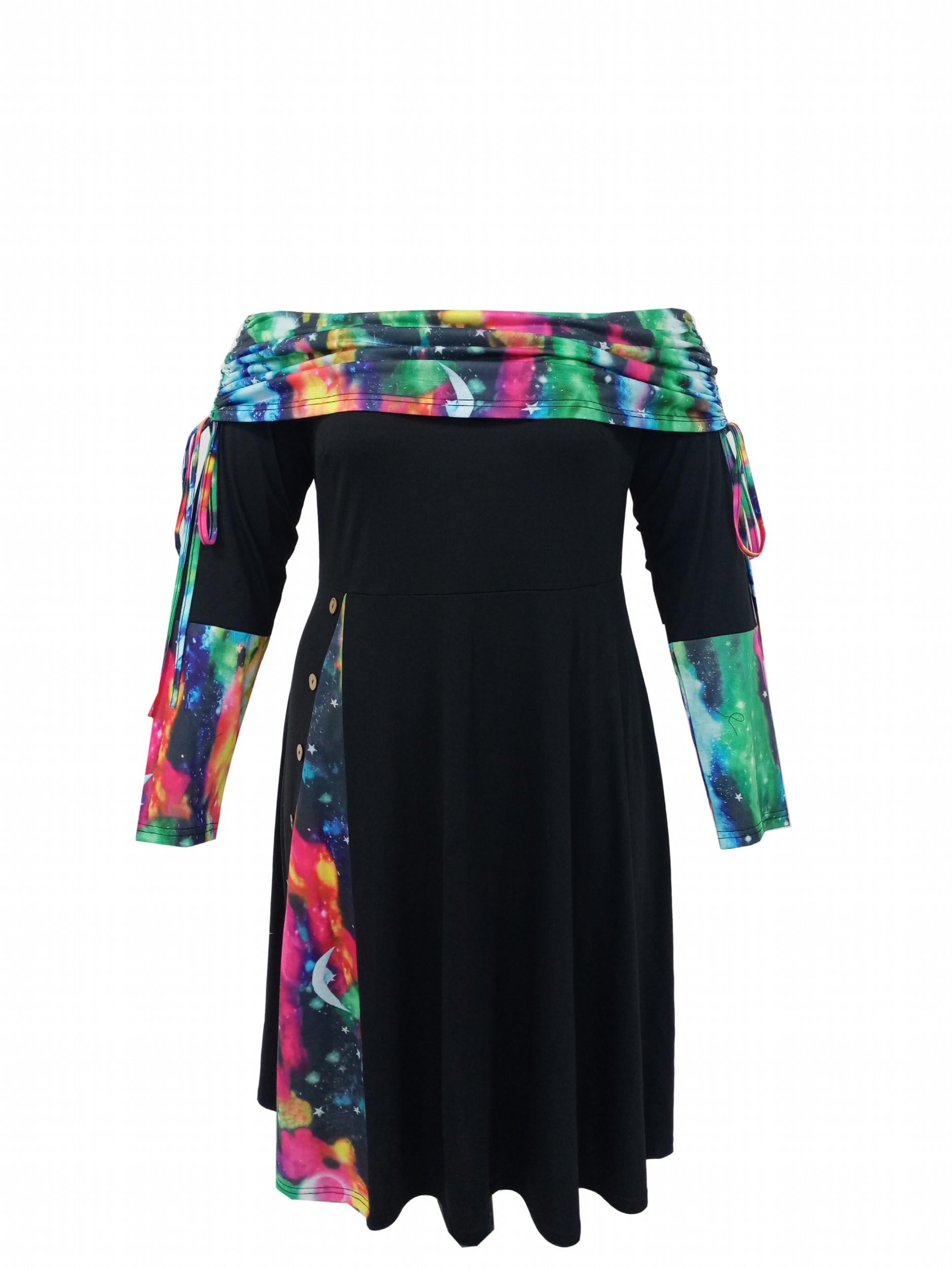  Colorblock Off Shoulder Ruched Dress