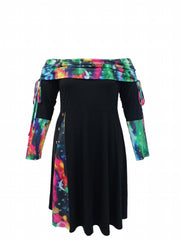  Colorblock Off Shoulder Ruched Dress