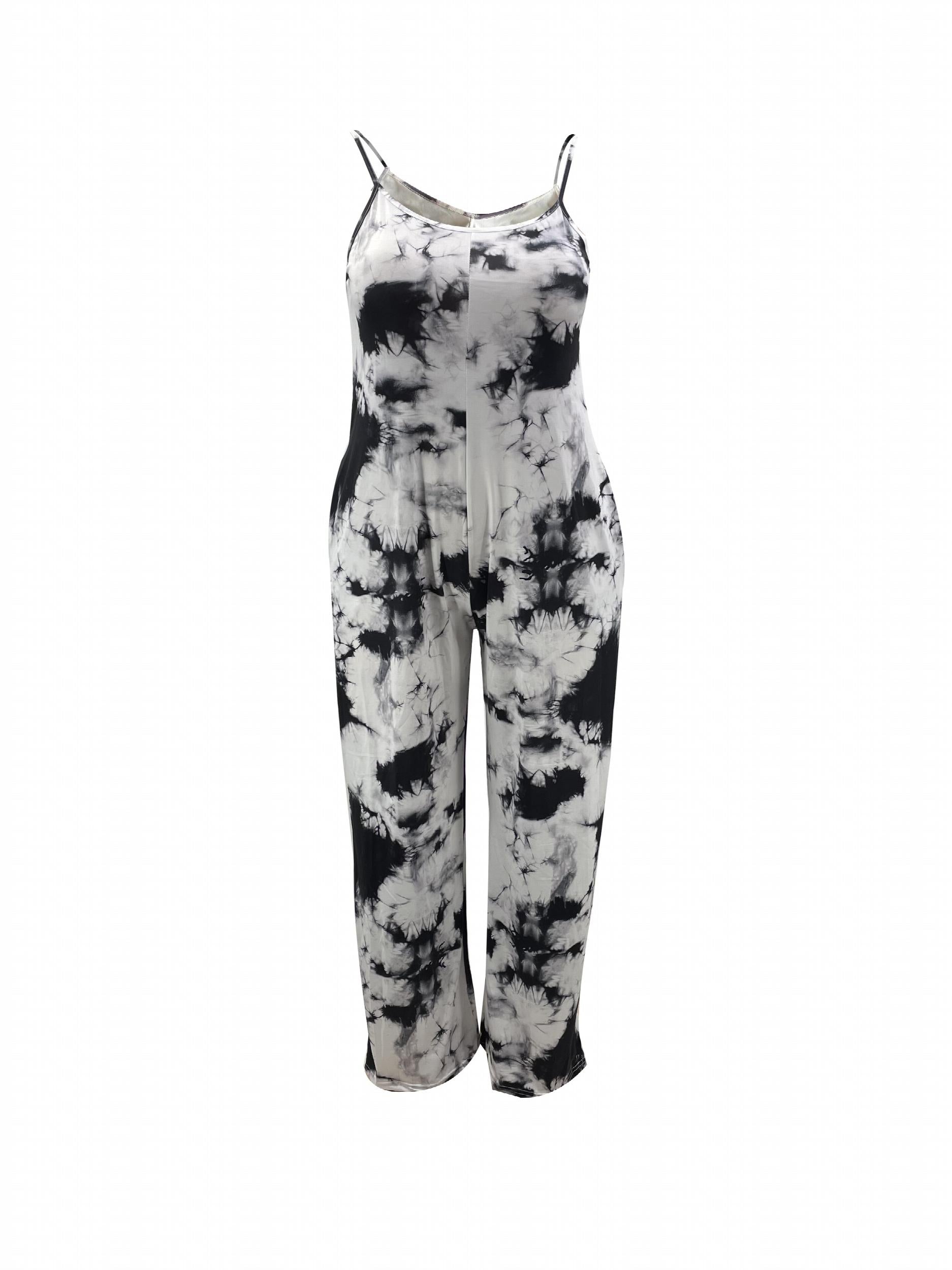  Tie Dye V Neck Wide Leg Jumpsuit
