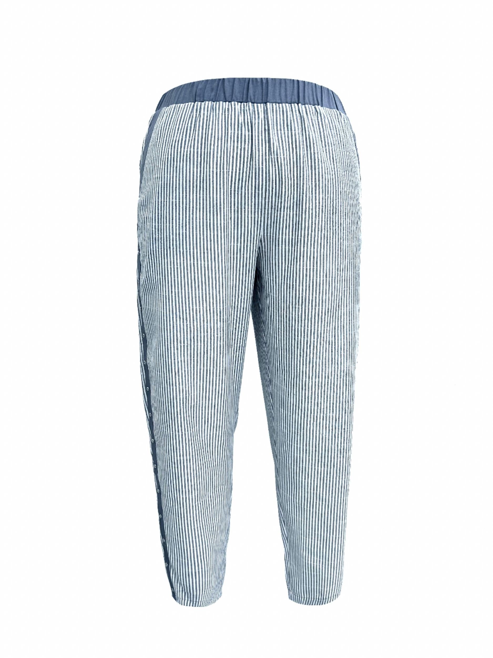  Stripe Print High Rise Loose Fit Trousers