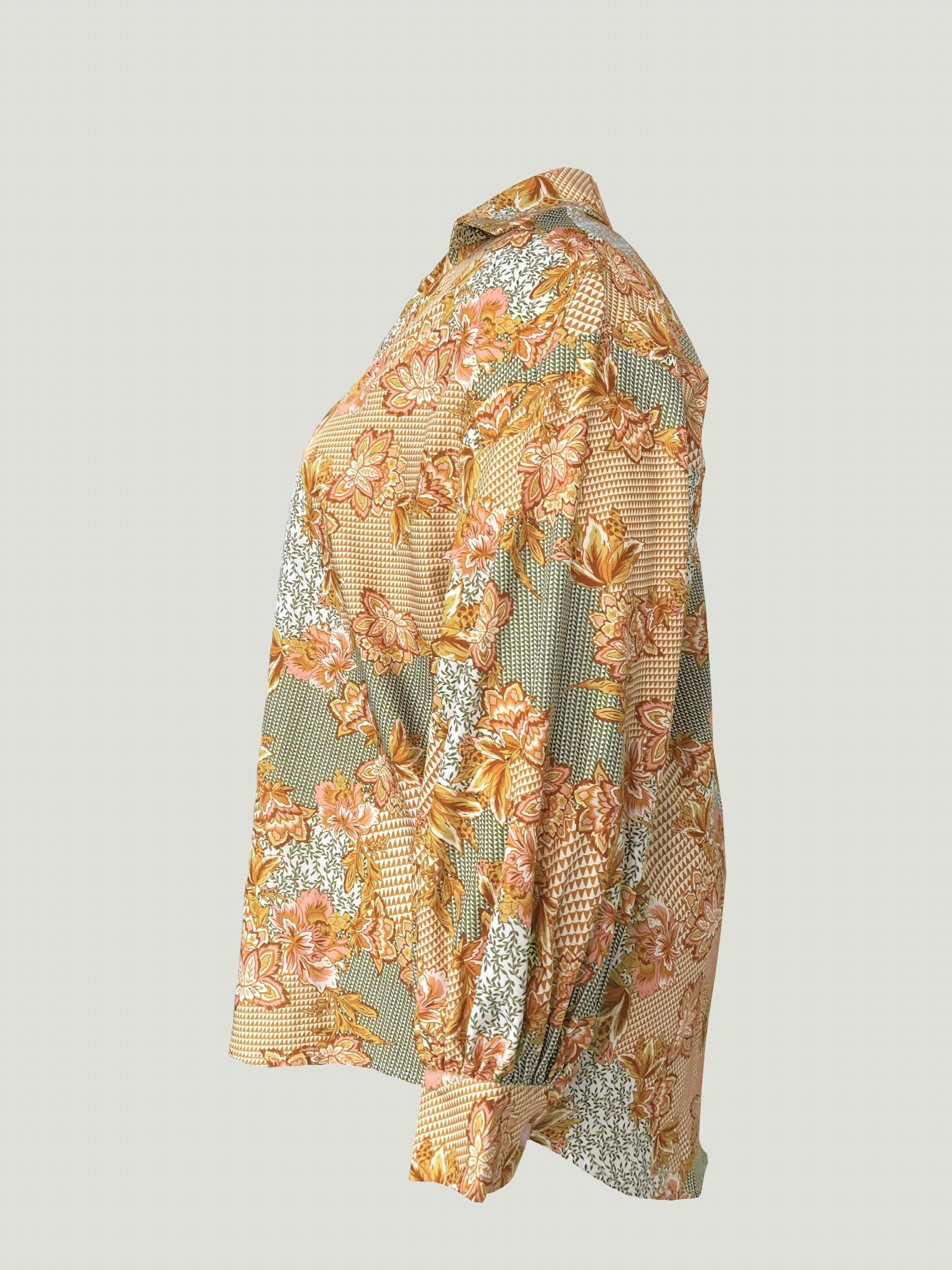  Women's Floral Print Long Sleeve Button Up Blouse