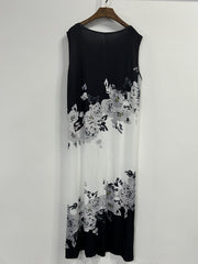 Plus Size Colorblock Floral Print Maxi Tank Dress