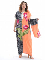 Plus Size Ramadan Kaftan Dress Set Geometric Floral Print