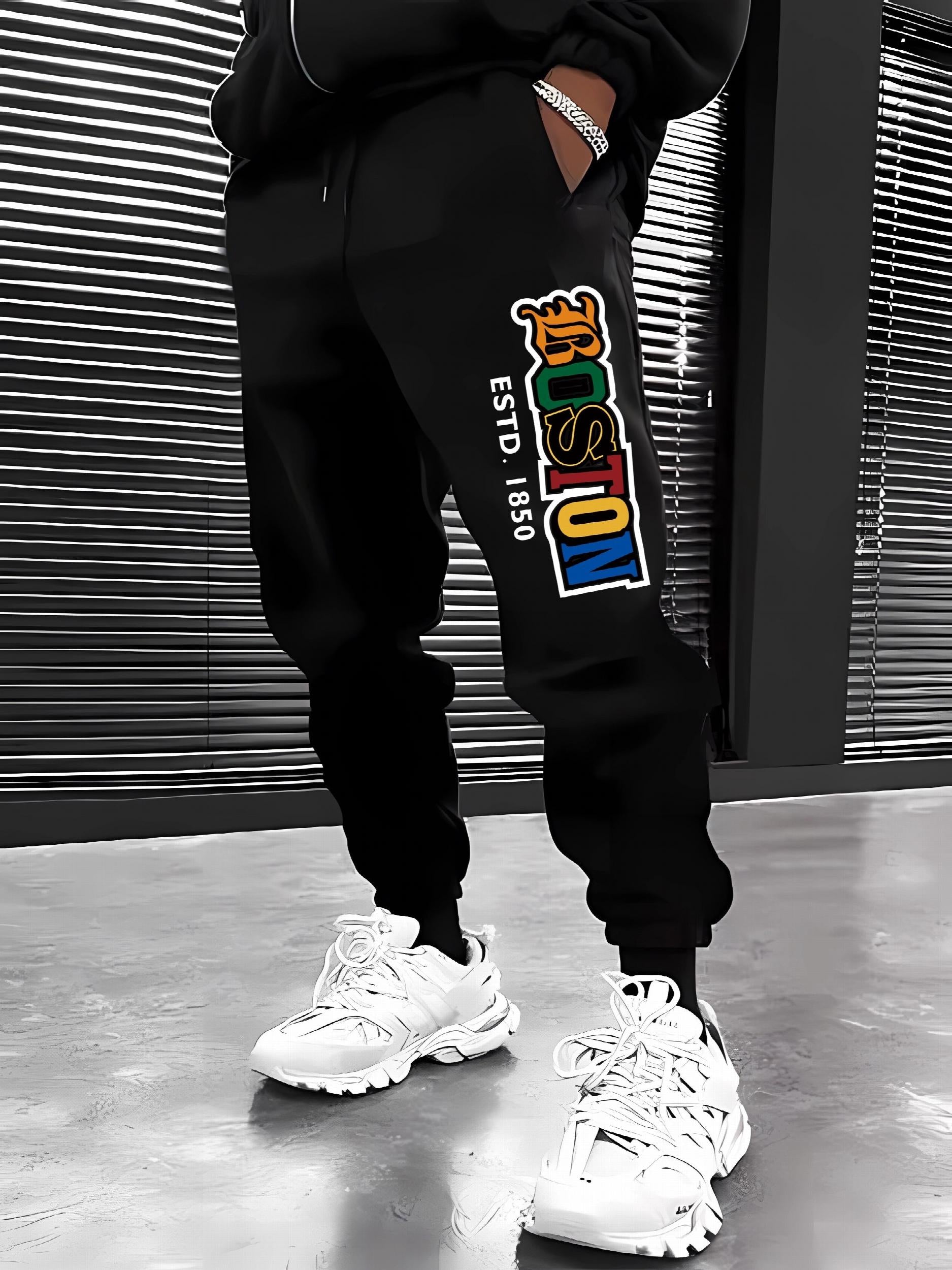 Rose Pattern Joggers Men's Casual Loose Fit Drawstring Pants