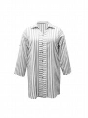  Women's Stripe Print Polo Neck Dress