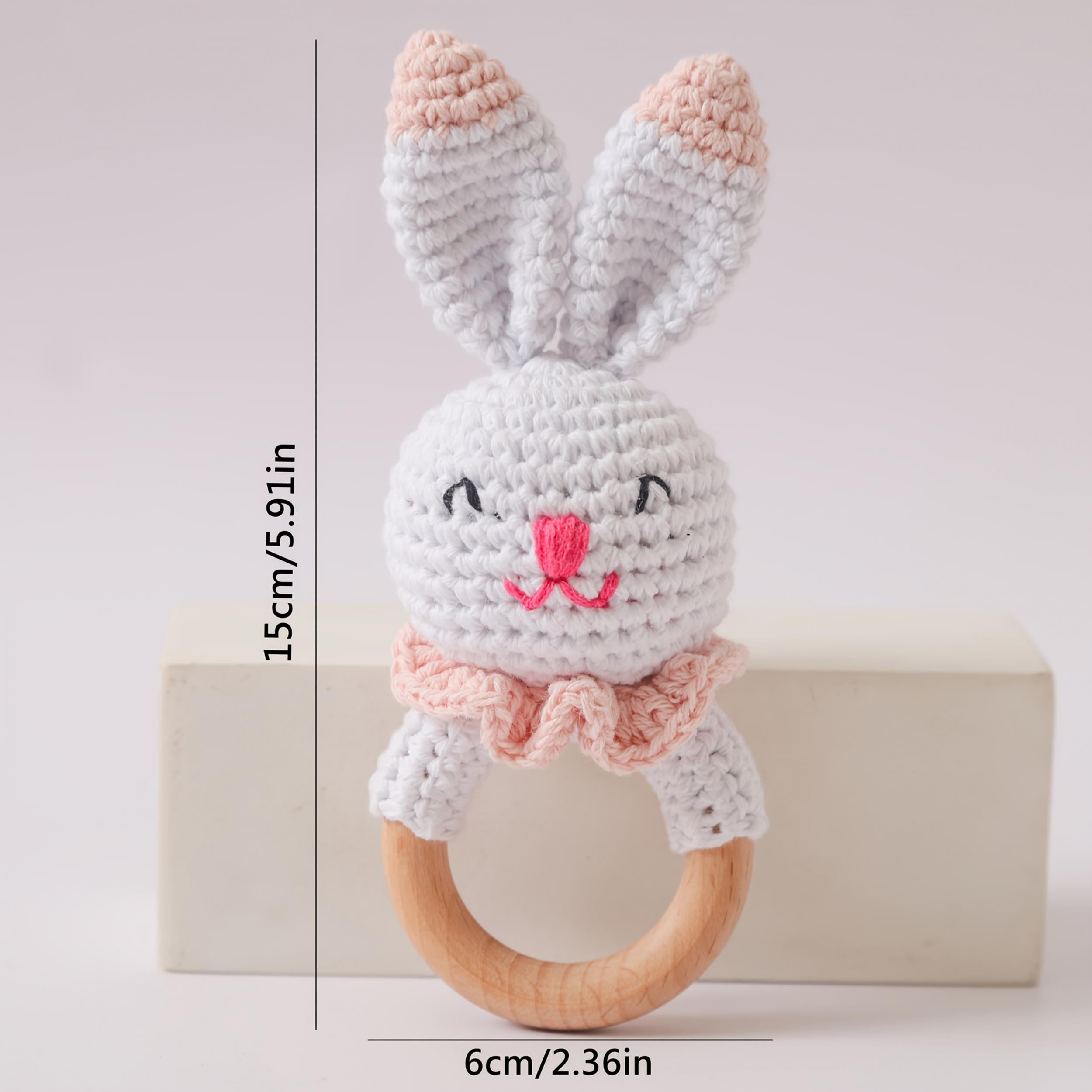 Plush Rabbit Toy w/ Hand Crank Bell Multicolor Sensory Baby Gift