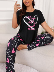  Heart & Art Print Tee & Pants Pajama Set