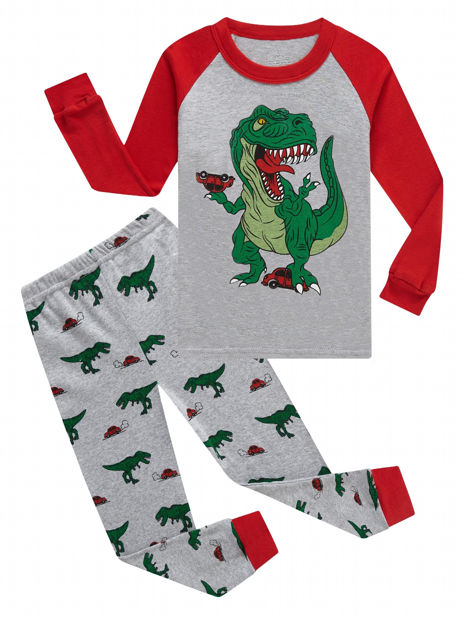 Boys Dino Print Long Sleeve Pajama Set - 2pcs