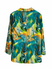  Marble Print Long Sleeve Button Blazer