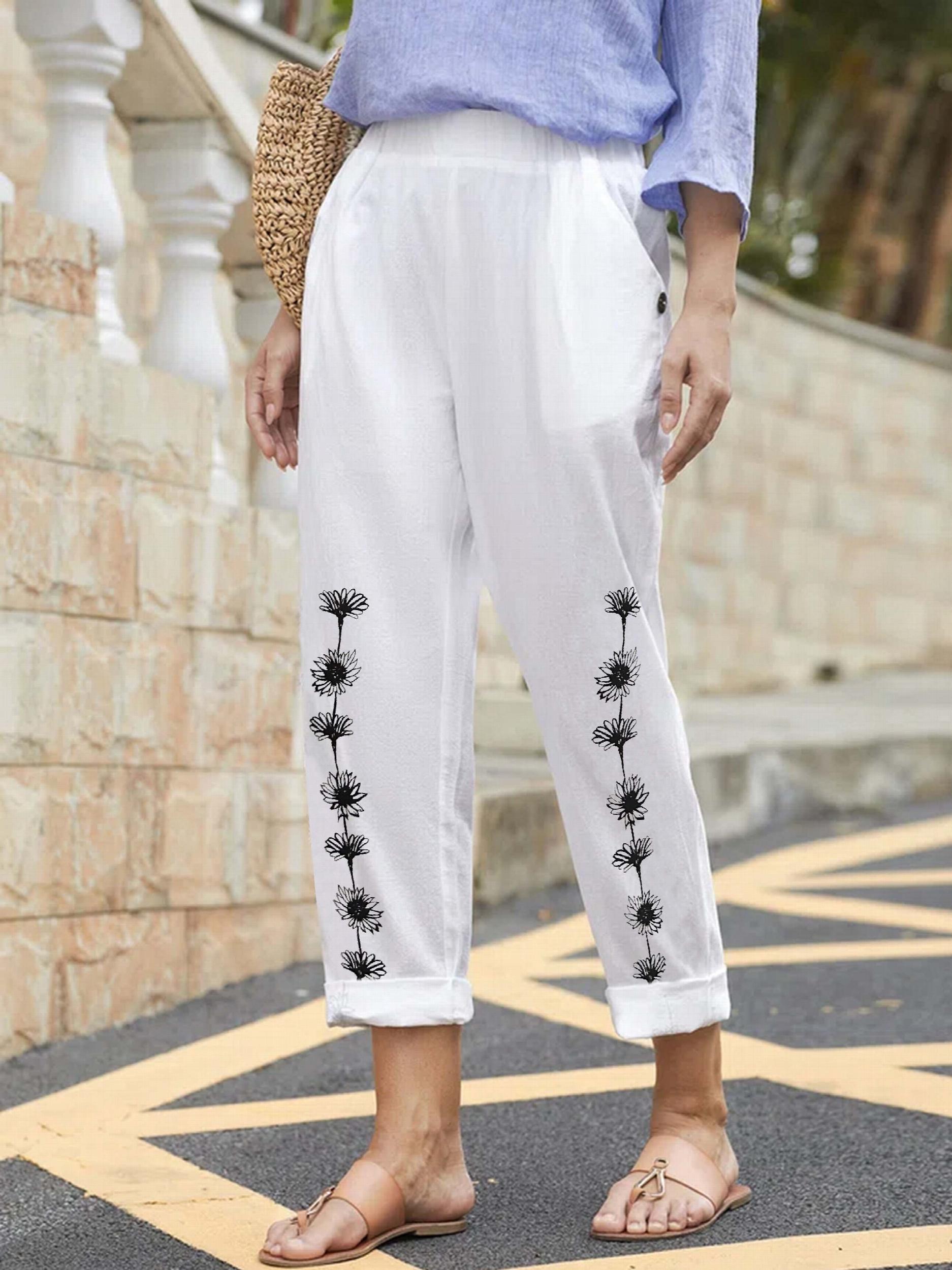  Sunflower Print High Rise Pants