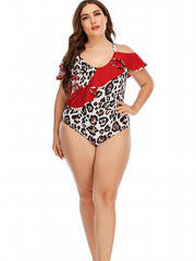  Leopard Print Ruffle One Piece Swimsuit