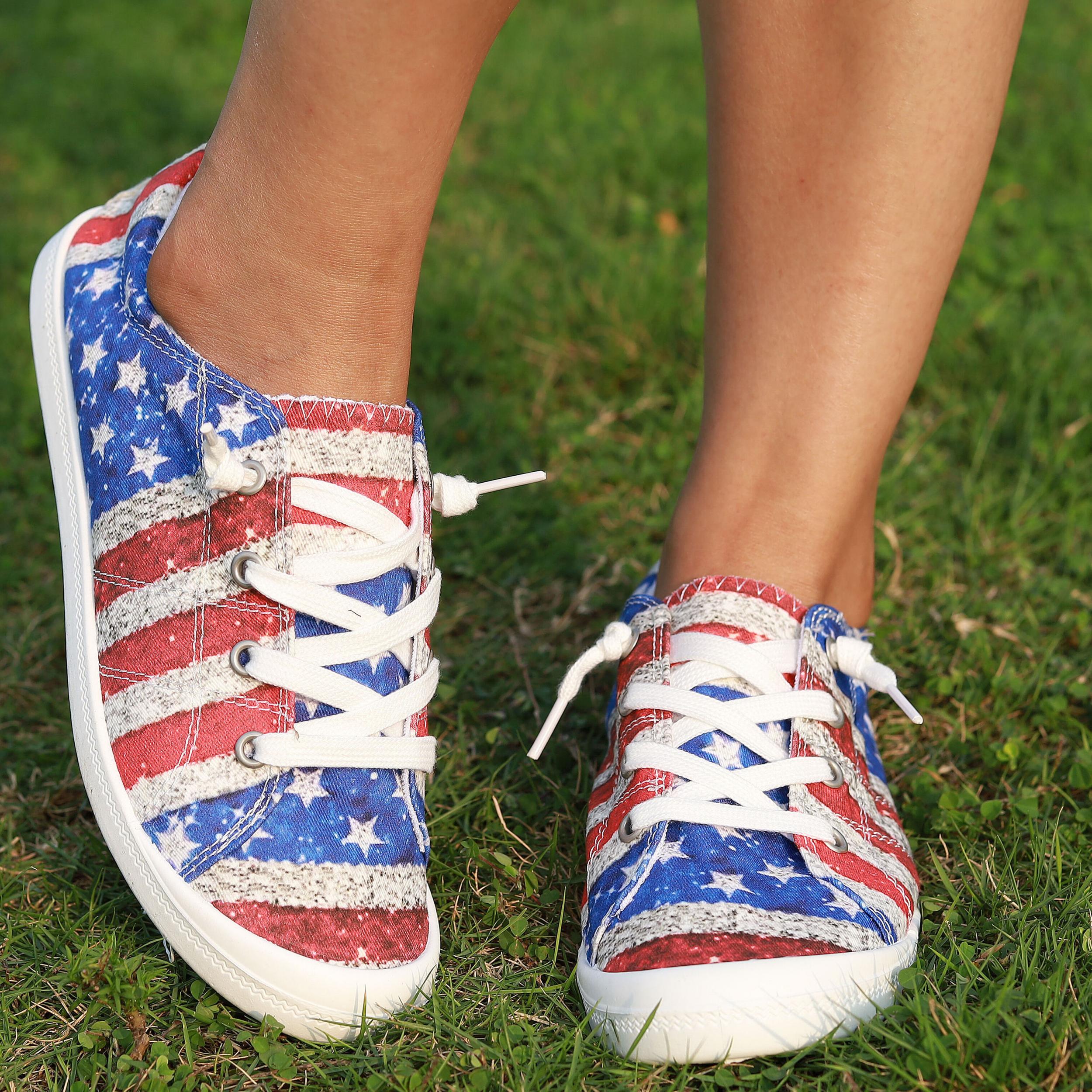 Women's Flag Pattern Canvas Shoes Low Top Flat Sneakers