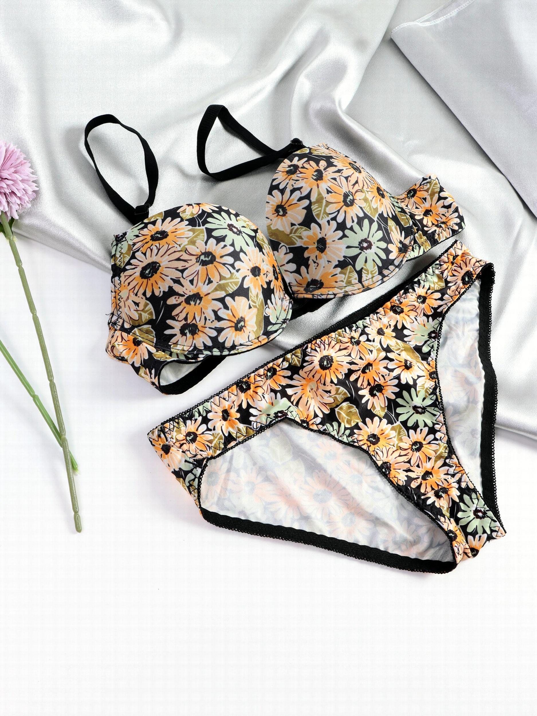 Floral Print Push-Up Bra & Bikini Panties Set