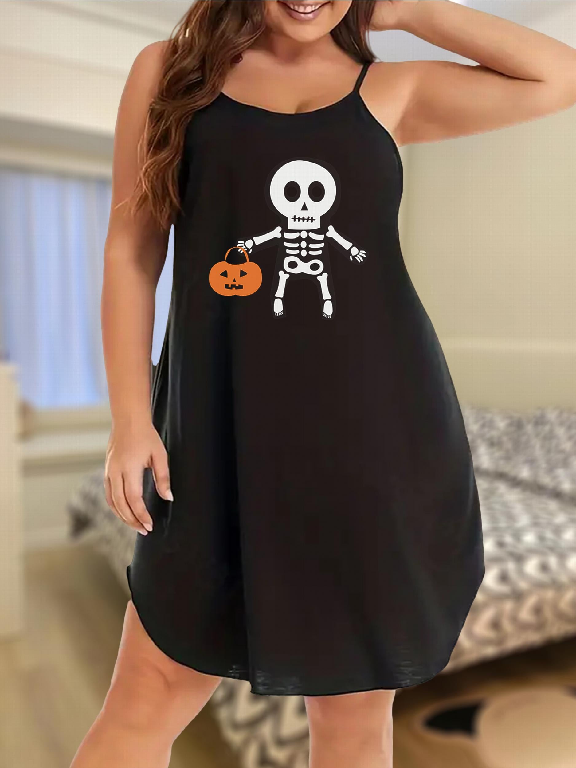  Halloween Nightdress Women's Round Neck Stretch Sleep Dress