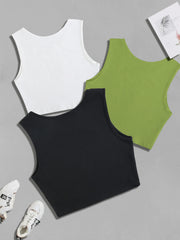 Y2K Crop Tank Top 3pcs Set Sleeveless Crew Neck Casual Top