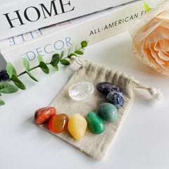 8pcs Tumble Gemstones & Bag Crystal Set - Perfect Portable Daily Healing Crystal