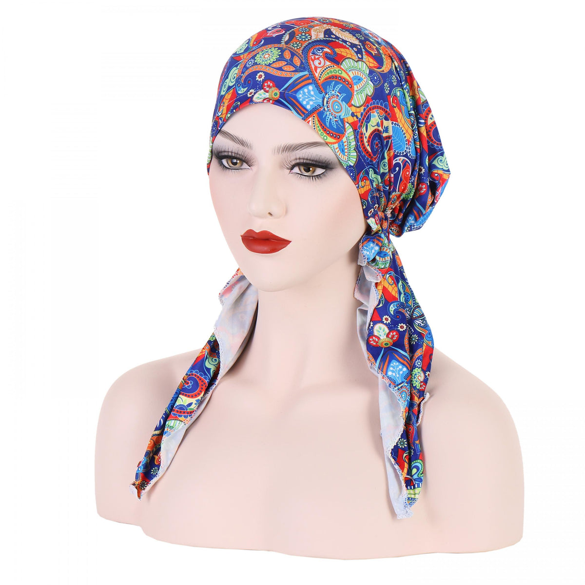 Flower Print Boho Turban Cap Lace Up Headwrap Beanie