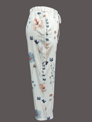  Floral Print Drawstring High Rise Pants
