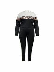  Colorblock Leopard Print Top & Pants Set