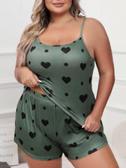  Heart & Dot Print Pajama Set Women's Cami Top & Shorts Two Piece
