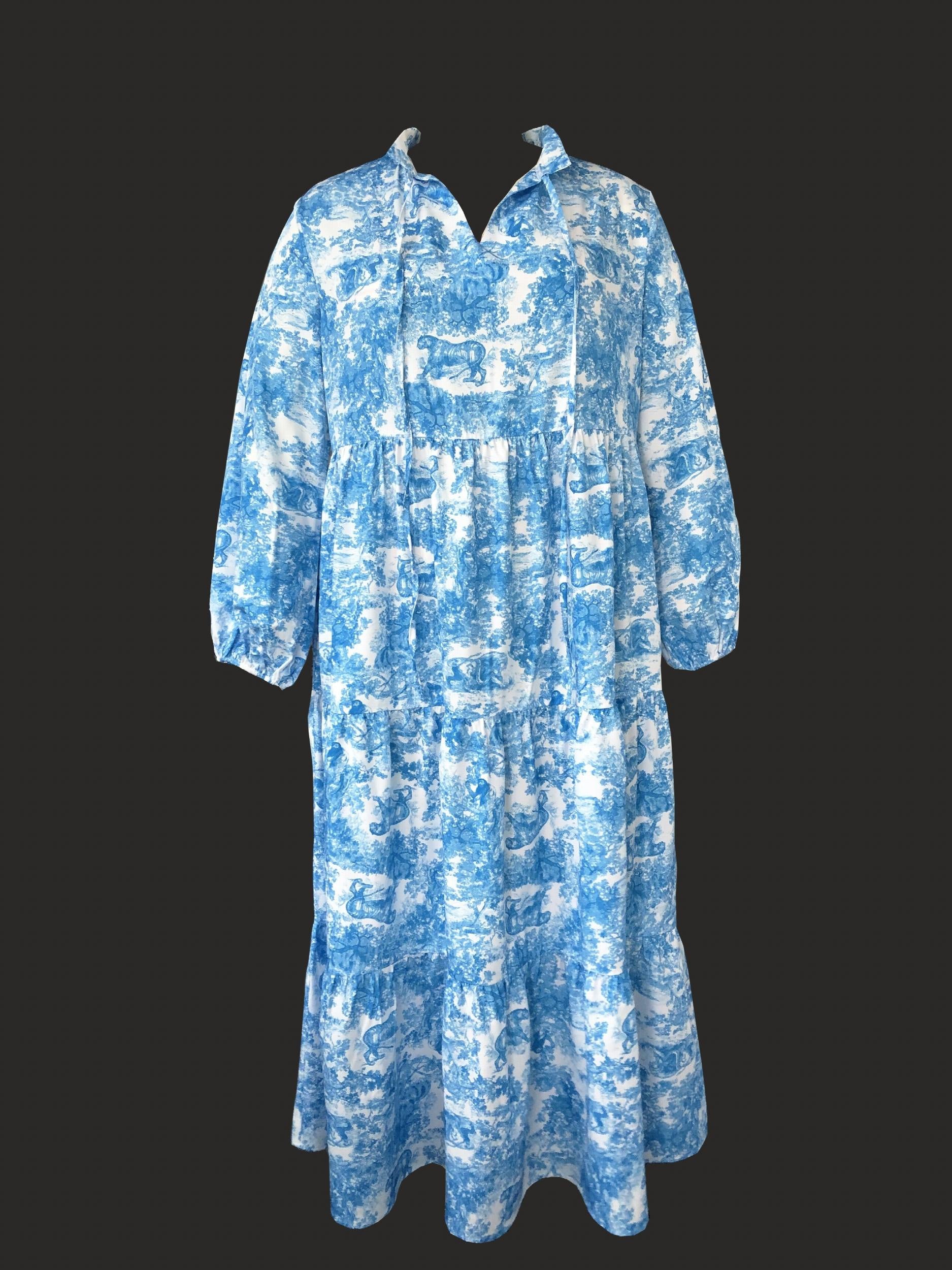  Allover Print Tie Front Maxi Dress