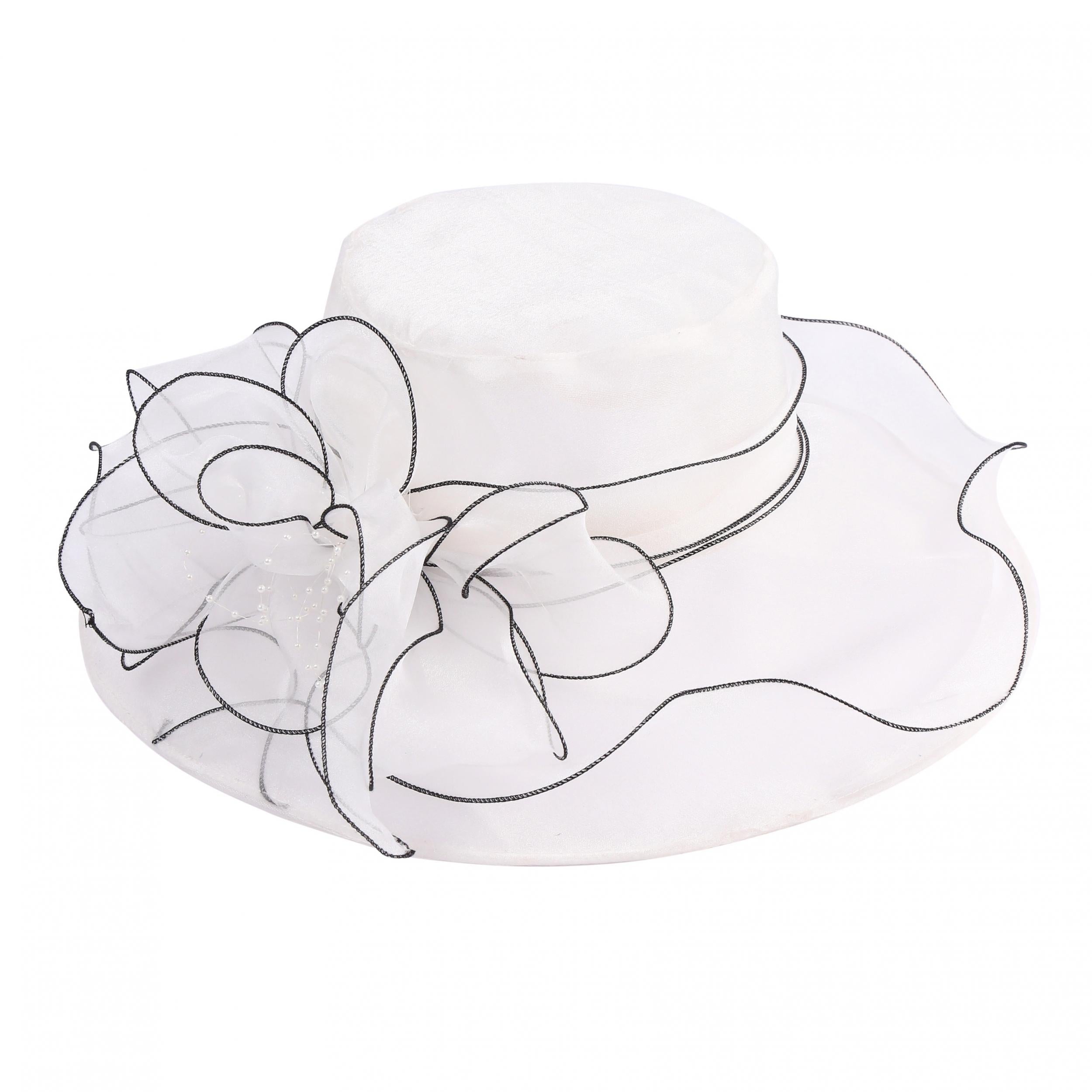 Women's Wide Brim Fedora Cap Mesh Sun Hat Leaf Flower Bridal Wedding Hat