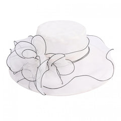 Women's Wide Brim Fedora Cap Mesh Sun Hat Leaf Flower Bridal Wedding Hat