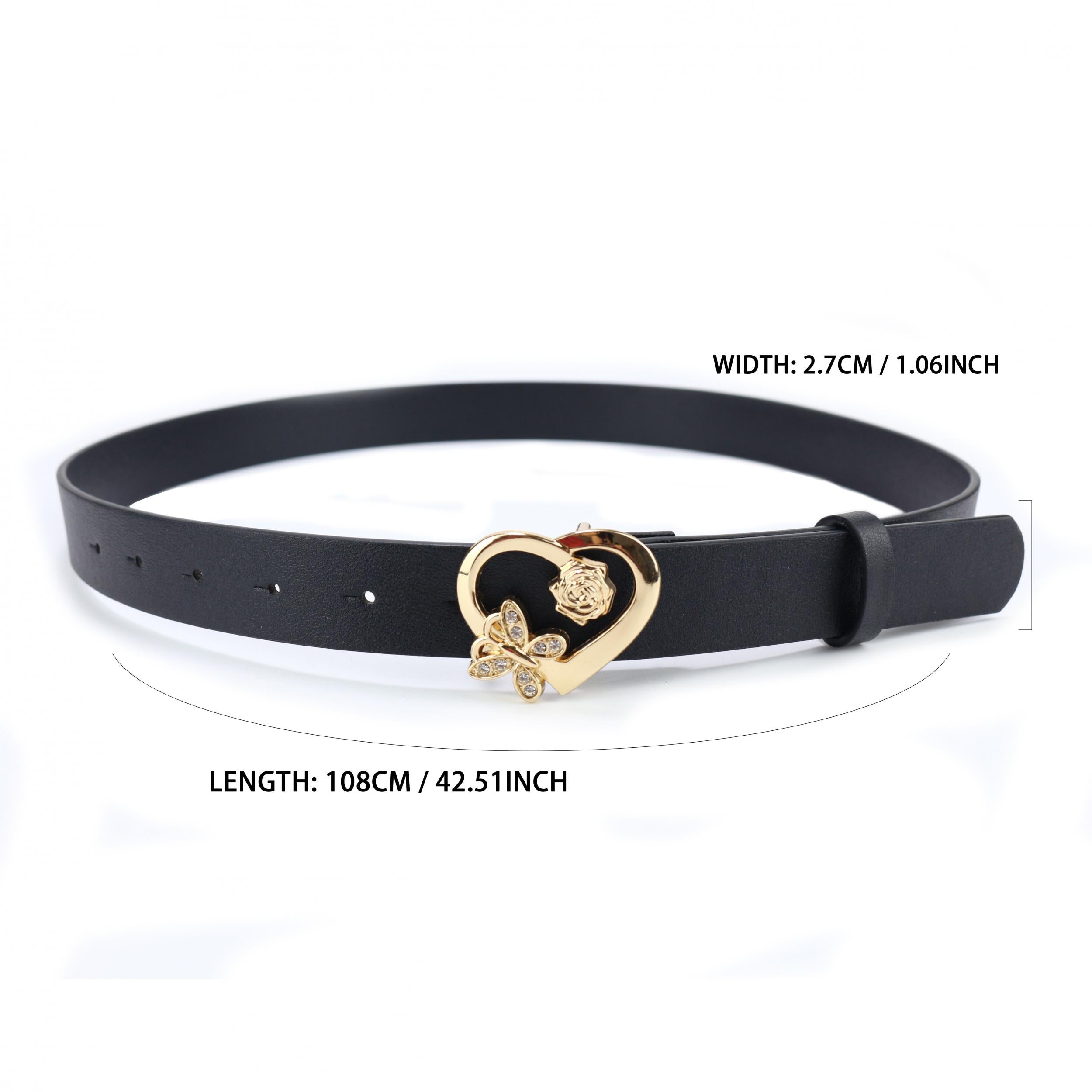 Rose Butterfly Heart Buckle Belt Classic Solid PU Leather Belt For Women