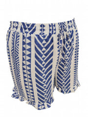  Geometric Print Ruffle Trim Wide Leg Drawstring Shorts