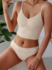 Soft Wireless Bra & Panties Set Comfortable Seamless Solid Lingerie