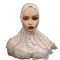 Lace Hijab Snap Button Head Scarf Women Solid Turban Elastic Ramadan
