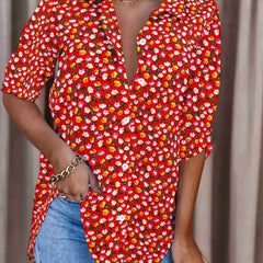 Boho Blouse Plus Size Women's Ditsy Floral Print Long Sleeve Shirt