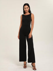 Casual Sleeveless Jumpsuit Solid Slim Wide Leg