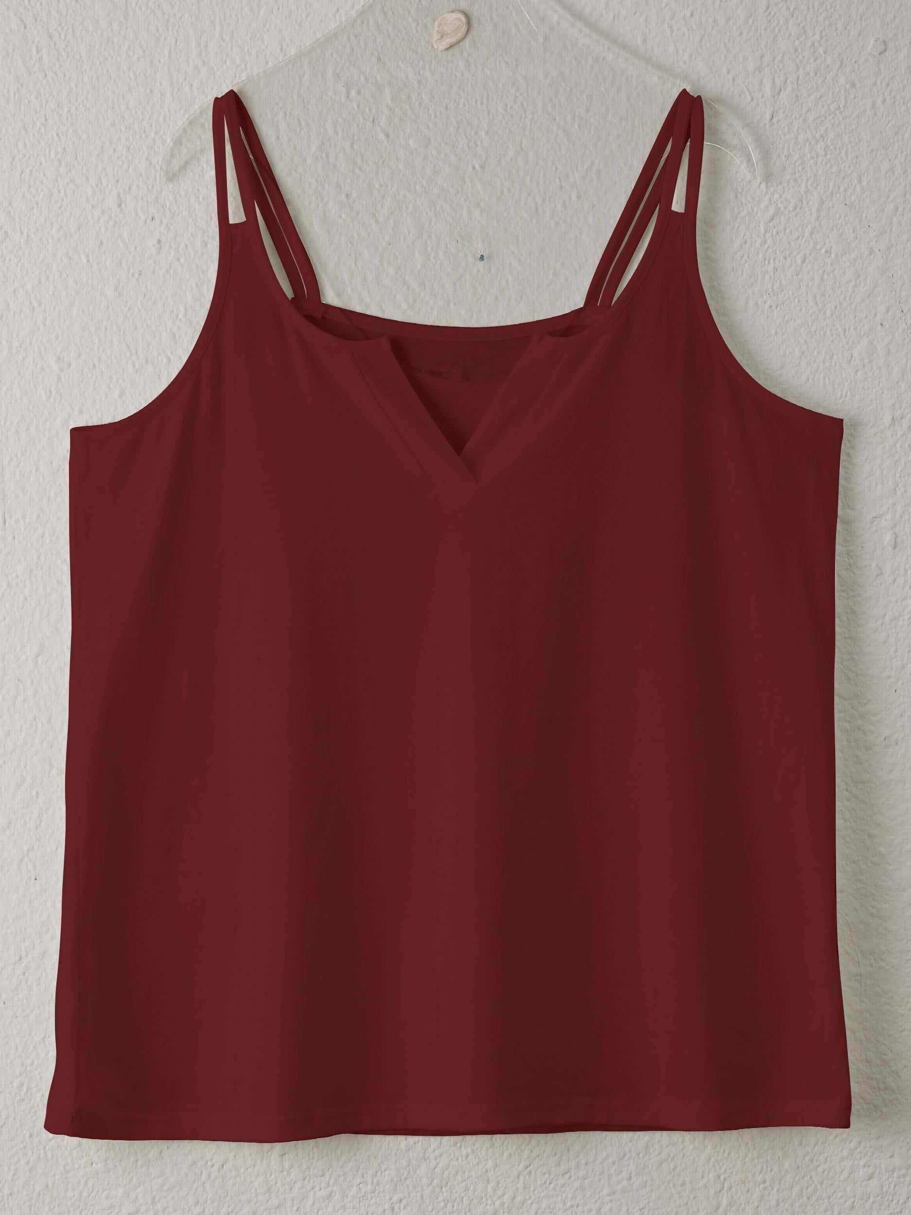  Casual Tank Top Women's Plus Plain Split Strap Notched Neck Tank Top