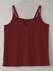  Casual Tank Top Women's Plus Plain Split Strap Notched Neck Tank Top