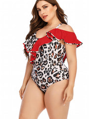  Leopard Print Ruffle One Piece Swimsuit