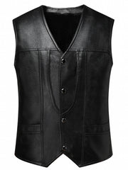 V Neck Smart PU Vest Men's Casual Solid Single Breasted Faux Leather Waistcoat