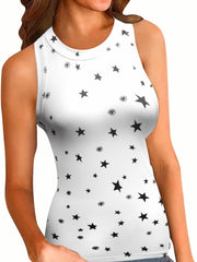  Star Print Tank Top Women's Round Neck Stretch Tank