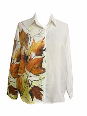  Maple Leaf Print Long Sleeve Button Up Lapel Collar Shirt