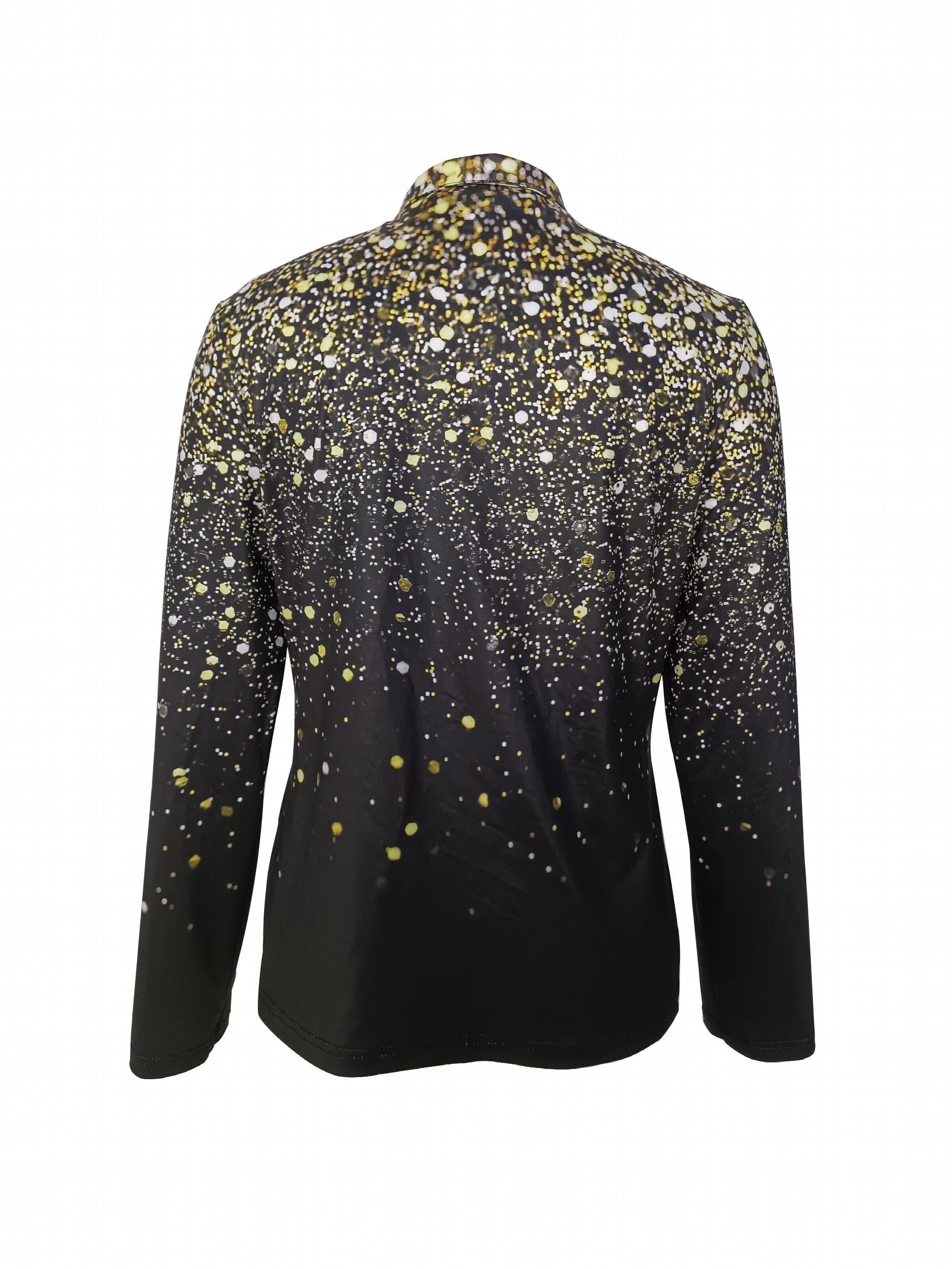  Ombre Golden Dot Print Button Up Collar Shirt