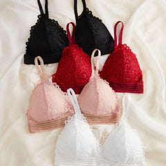 4pcs Wireless Lace Bras & Triangle Cups Women's Lingerie